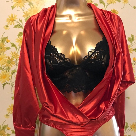 Satin Surplice Plunge Neck Bodysuit size M - Picture 14 of 16